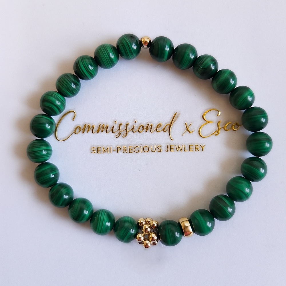 Malachite and 14K Yellow Gold Bubble Station Bracelet